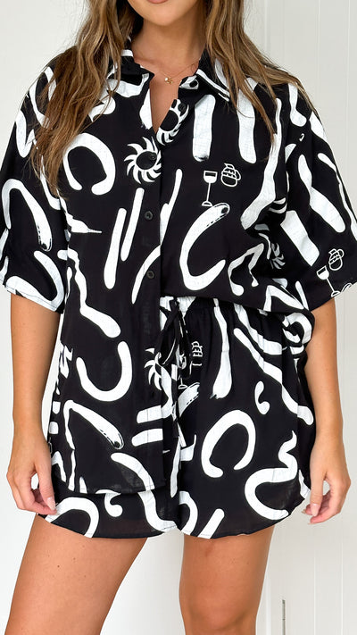 Load image into Gallery viewer, Charli Button Up Shirt and Shorts Set - Black/White
