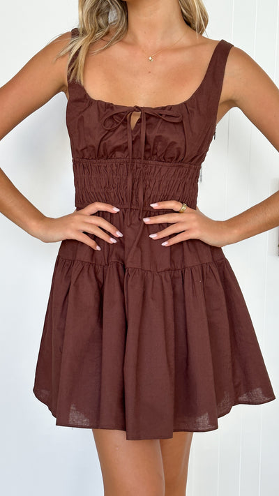 Load image into Gallery viewer, Abrina Mini Dress - Brown - Billy J
