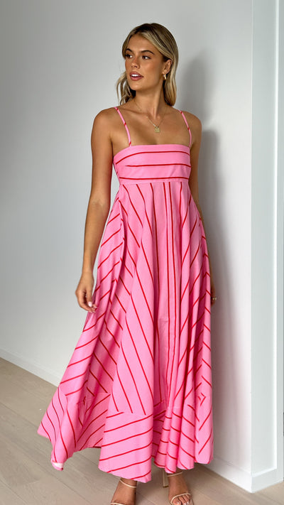 Load image into Gallery viewer, Kaethe Maxi Dress - Pink / Red Stripe
