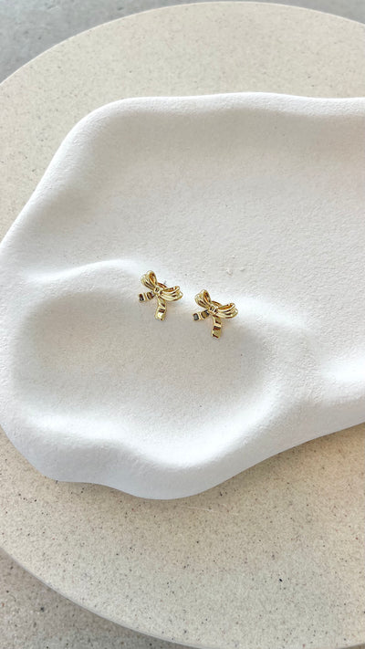 Load image into Gallery viewer, Bow Stud 18K Gold Plated Earrings - Gold - Billy J
