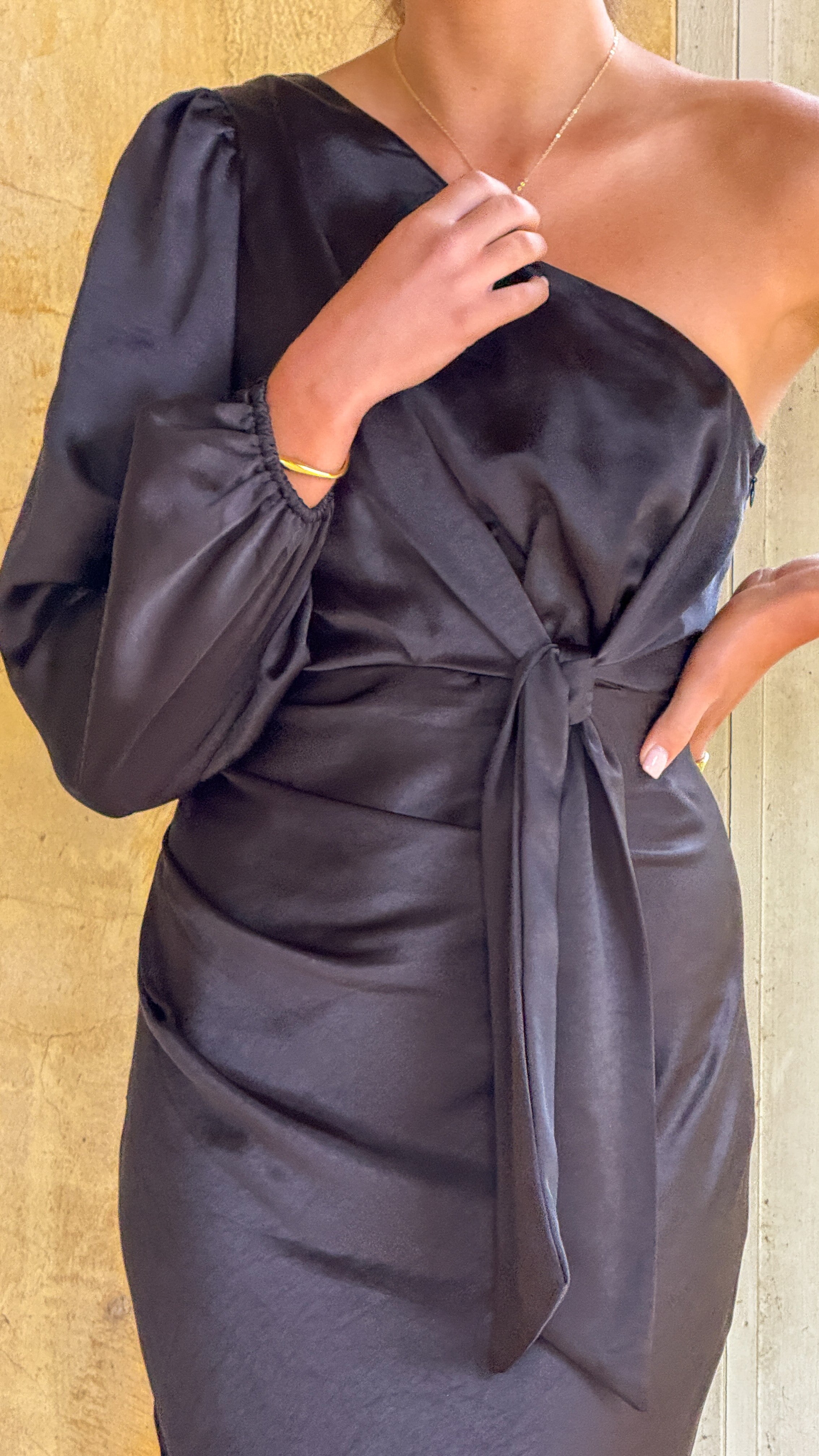 Eden One Shoulder Tie Front Maxi Dress - Black - Billy J