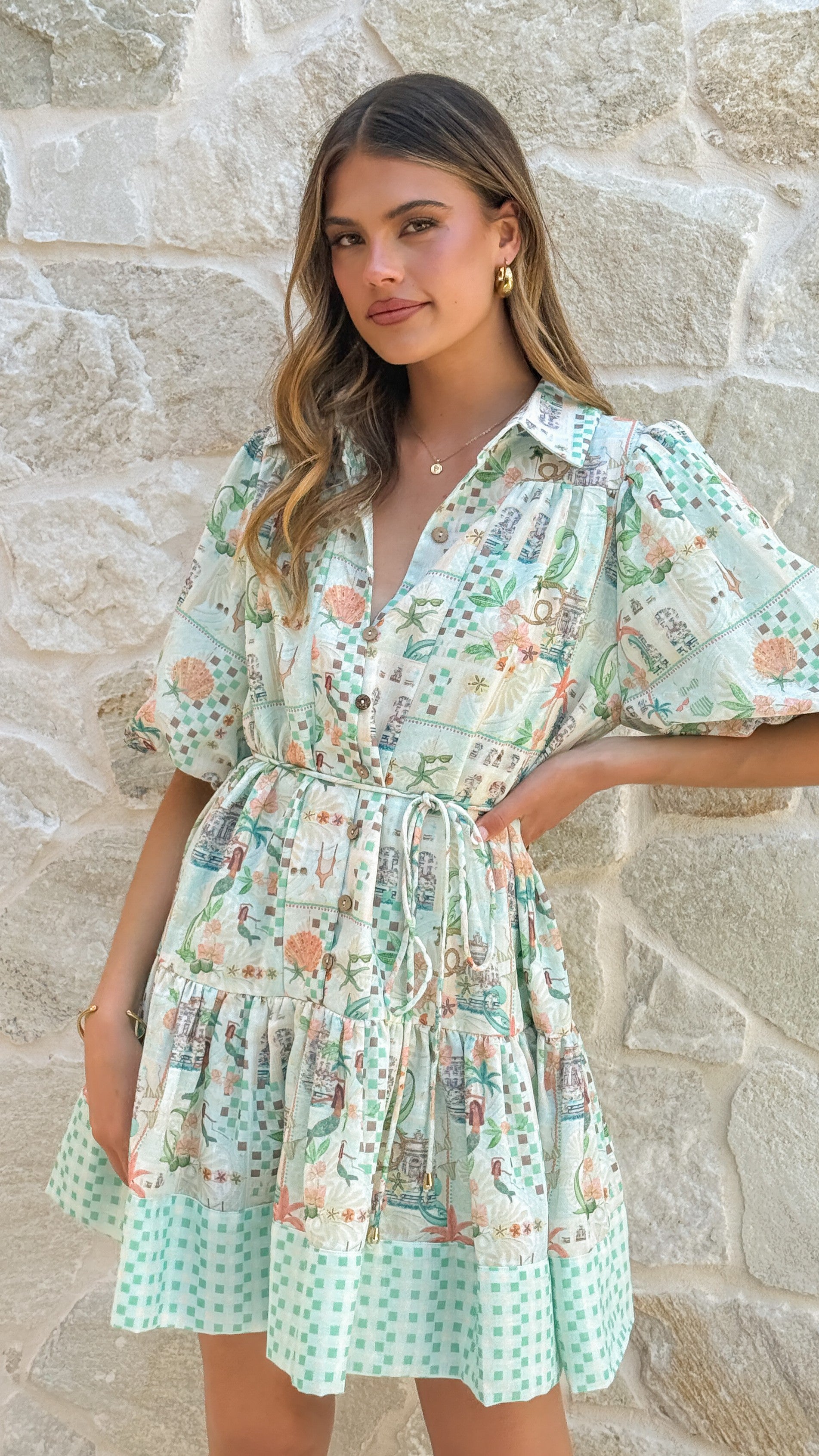 Nalita Mini Dress - Blue Print - Billy J
