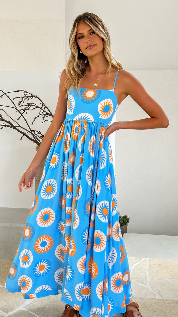 Idoya Maxi Dress - Blue / Orange Sun - Billy J