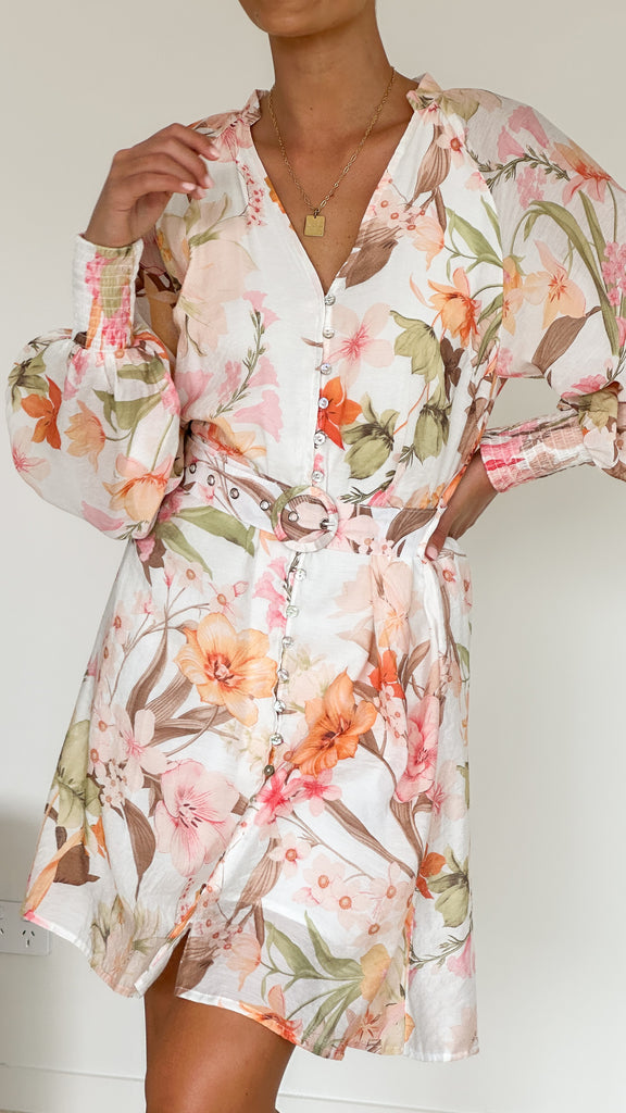 Cataleya Mini Dress - Peach Floral - Billy J