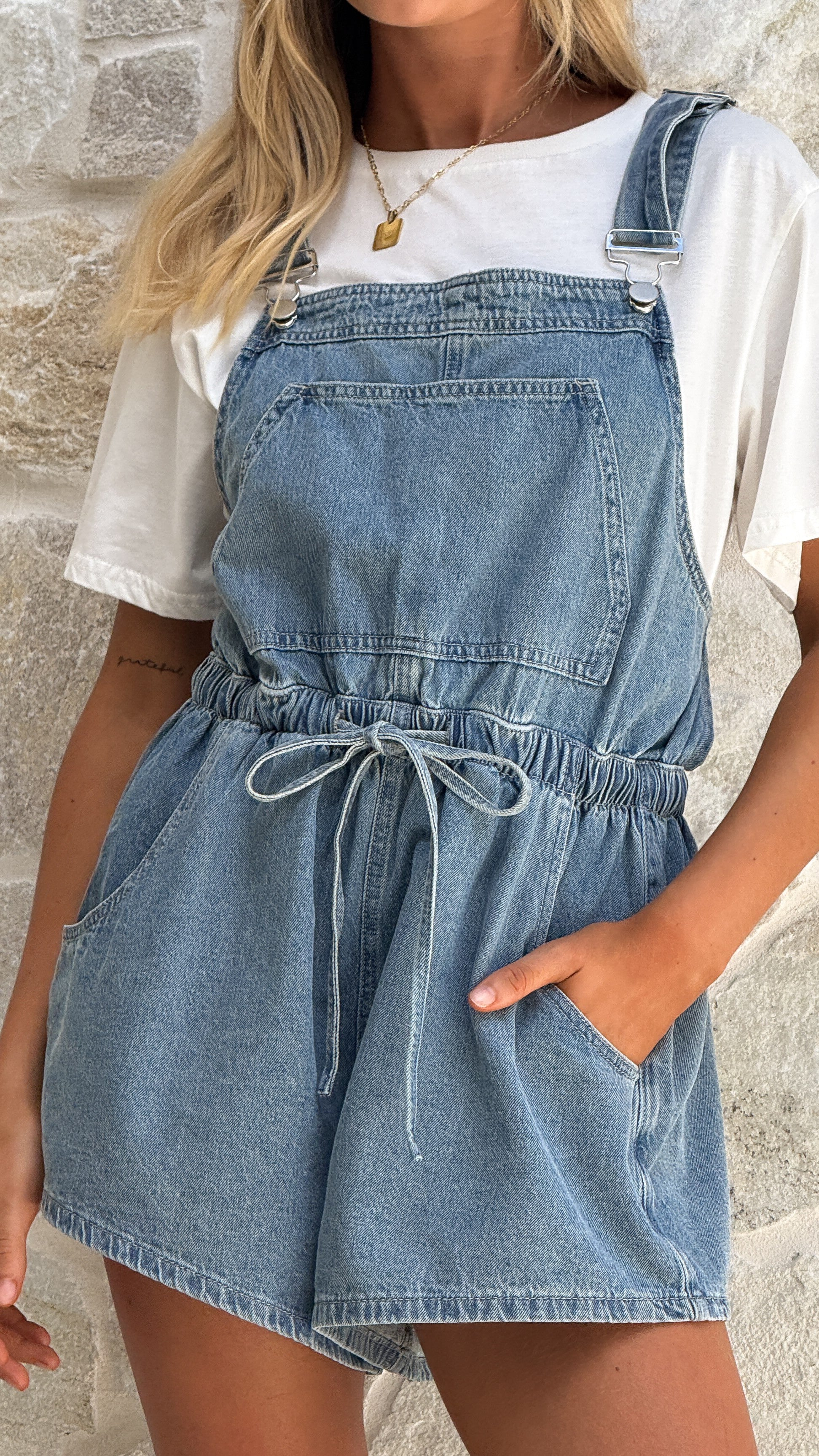 Becka Denim Playsuit - Mid Blue Wash - Billy J