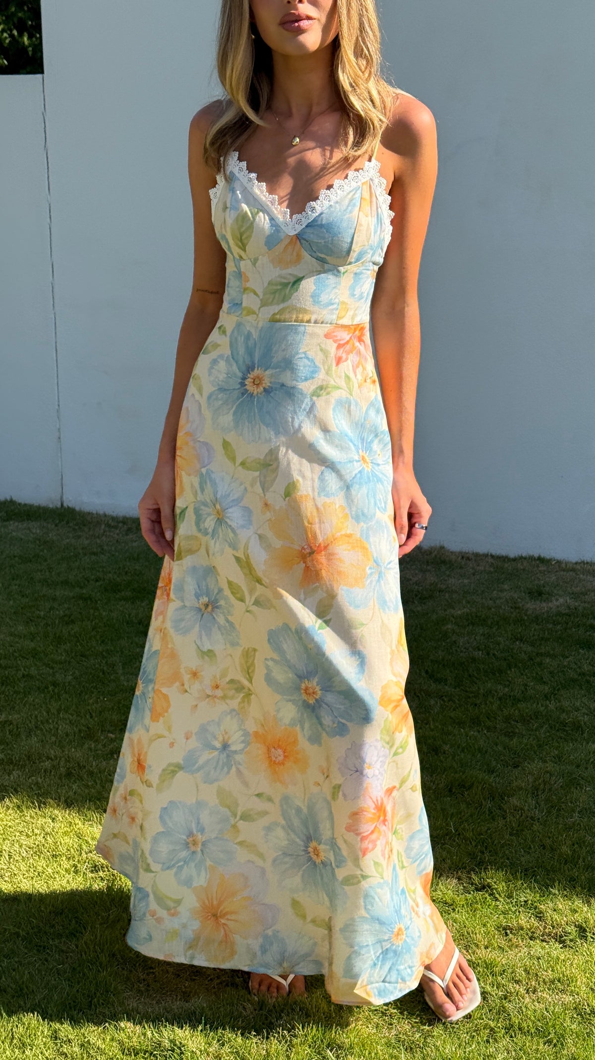 Aimee Maxi Dress - Blue/Yellow Floral - Billy J