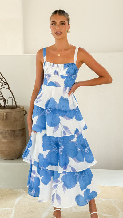 Load image into Gallery viewer, Page Maxi Dress - White / Blue Floral - Billy J
