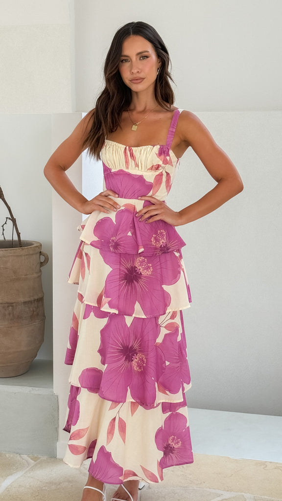 Page Maxi Dress - Yellow / Pink Floral - Billy J