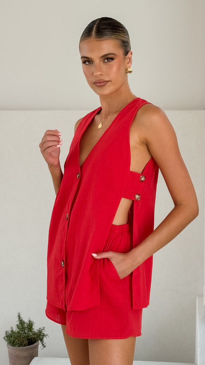 Load image into Gallery viewer, Hayley Vest and Shorts Set - Red - Billy J
