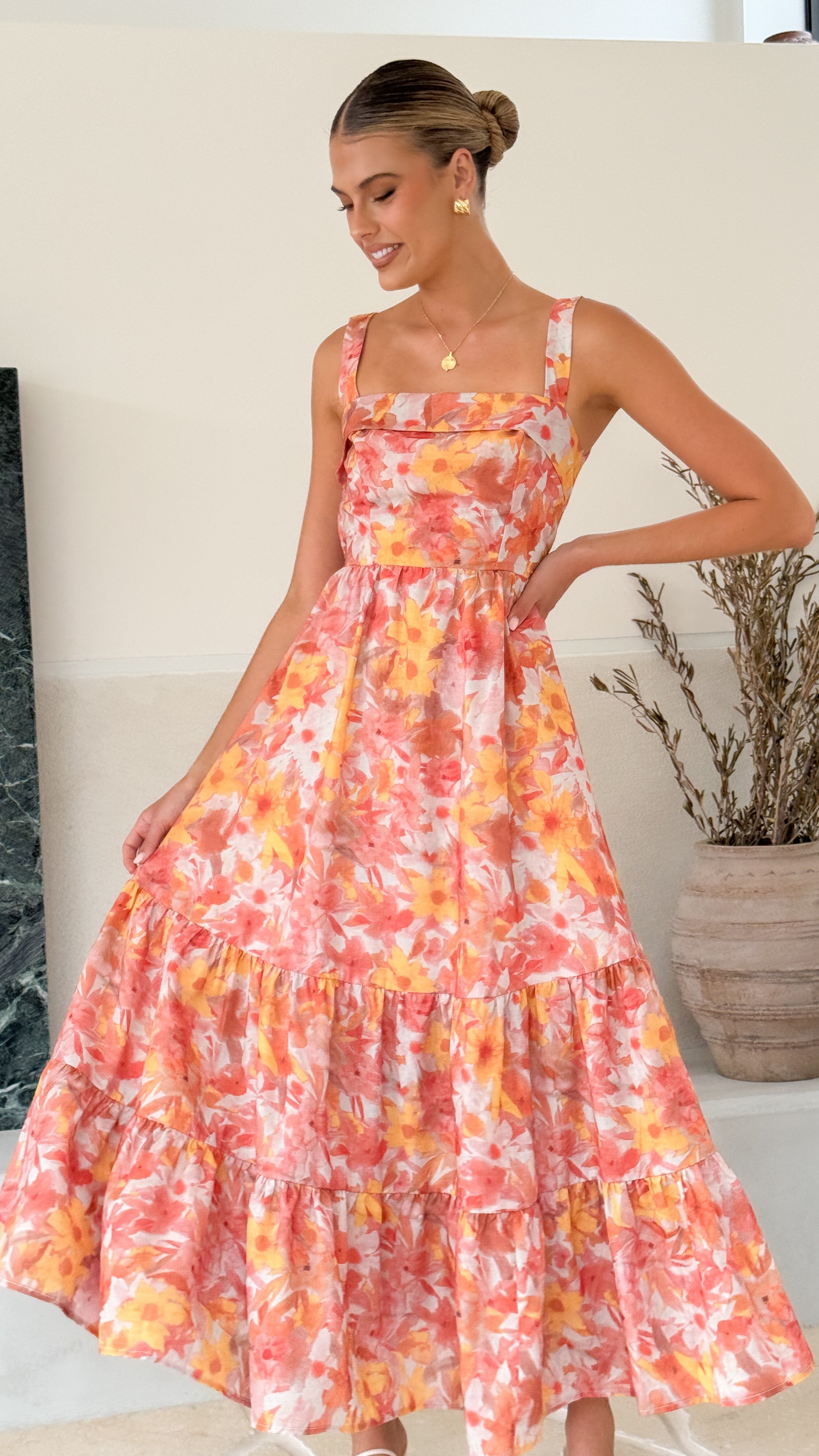 Bairbre Maxi Dress - Orange/Red Floral - Billy J