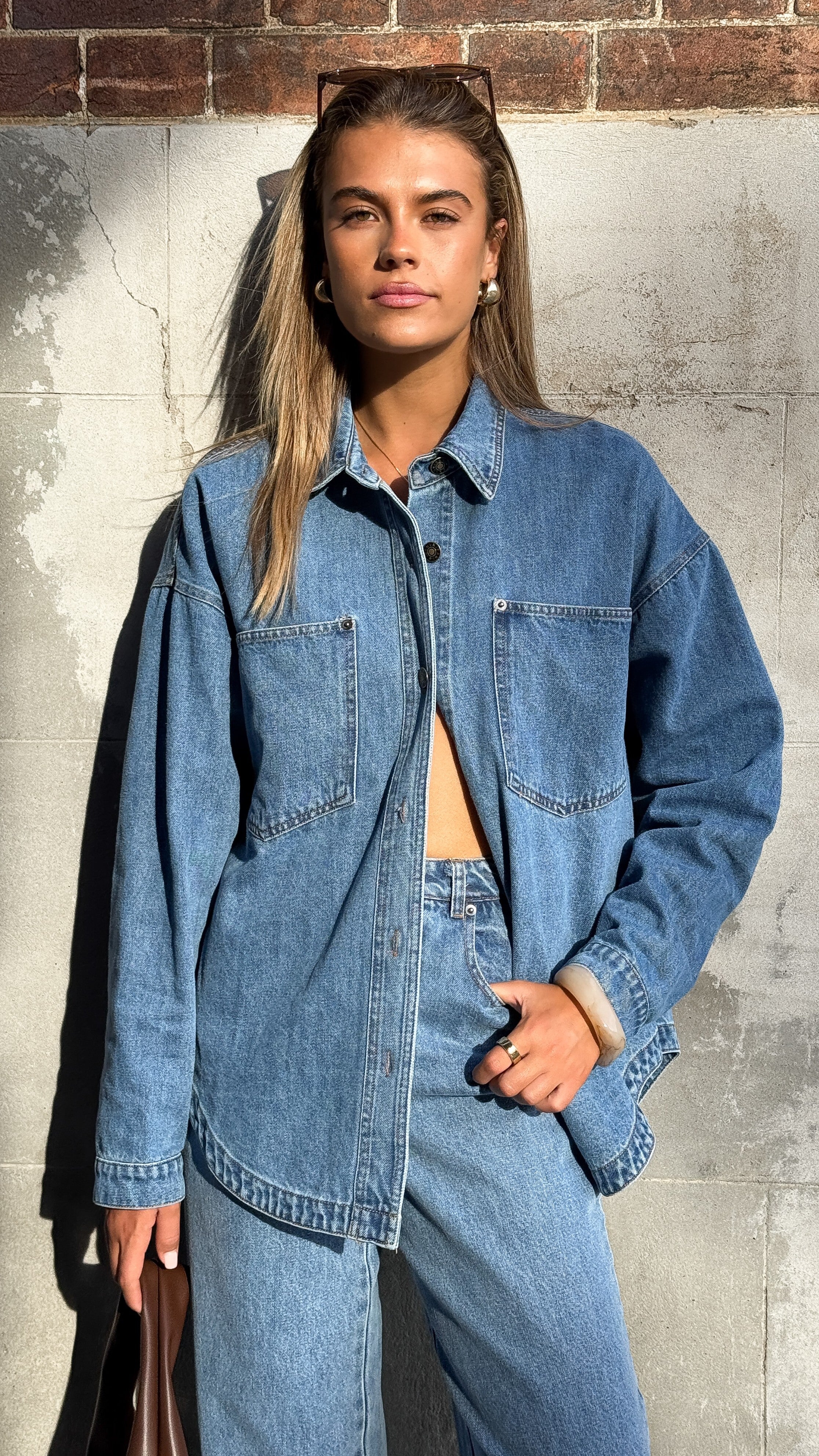 Zaeli Denim Oversized Shirt - Mid Blue - Billy J