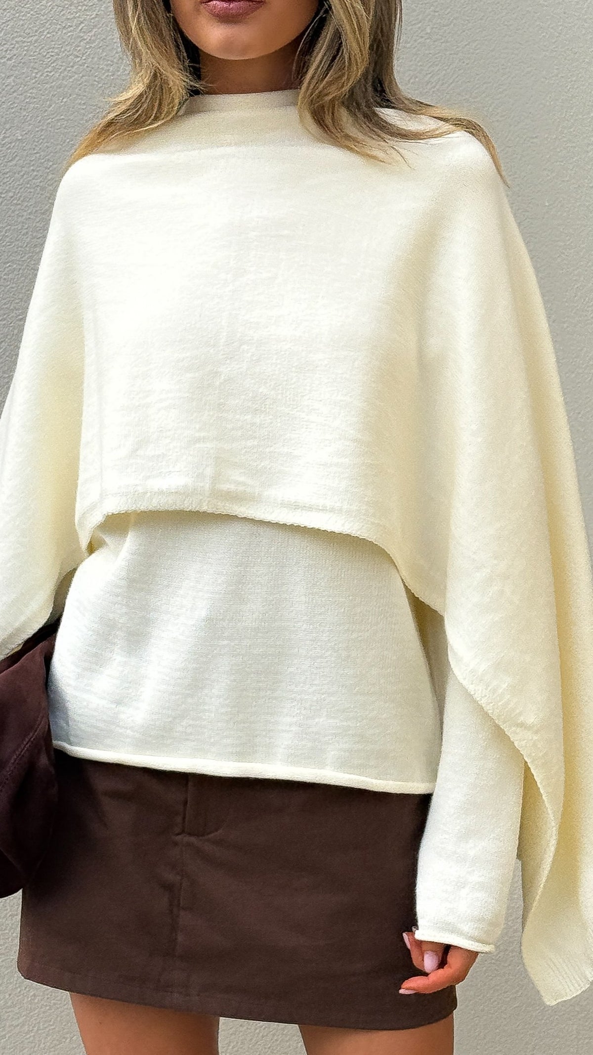 Jazmine Knitted Sweater and Scarf - Cream - Billy J