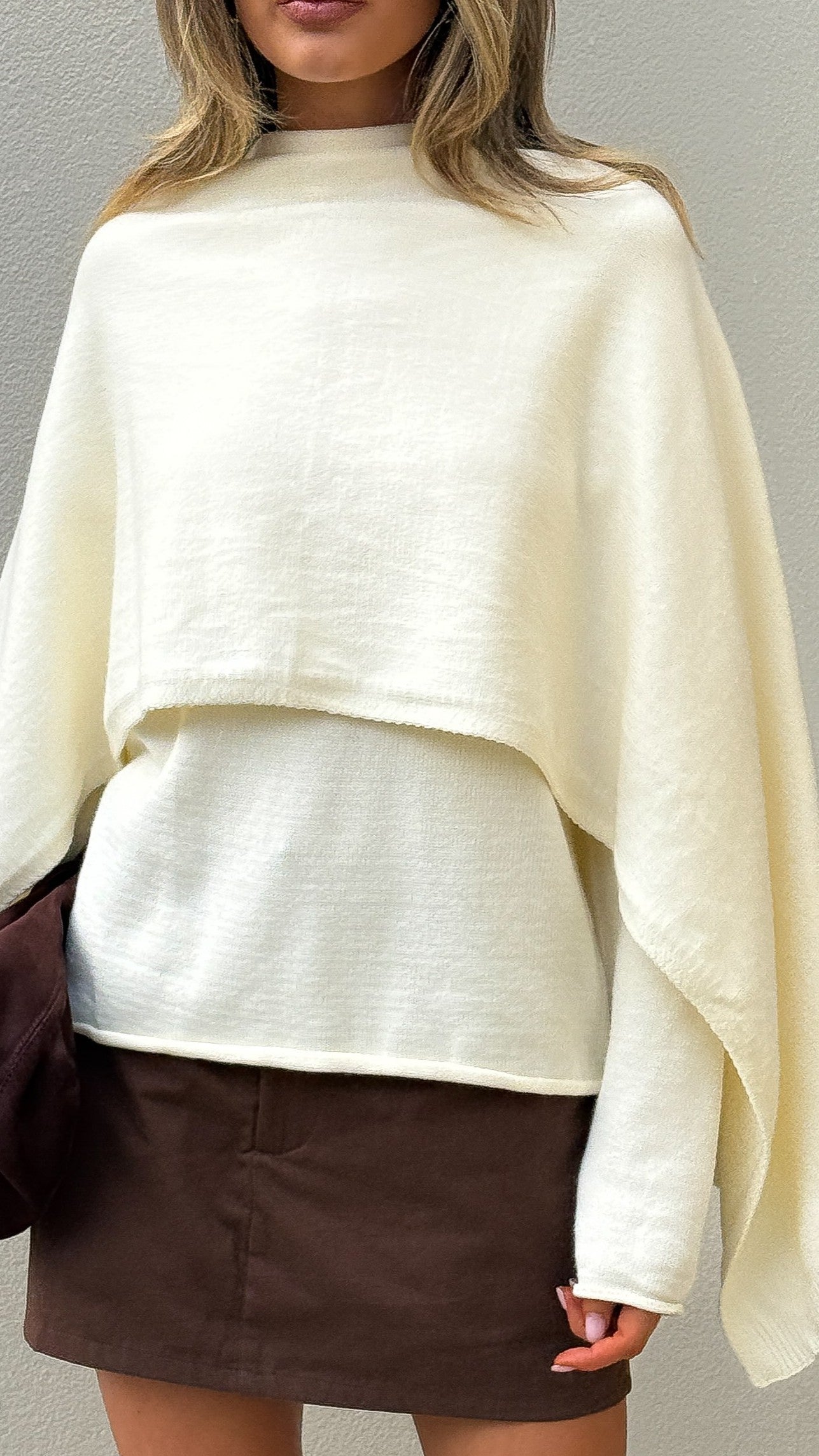Jazmine Knitted Sweater and Scarf - Cream - Billy J