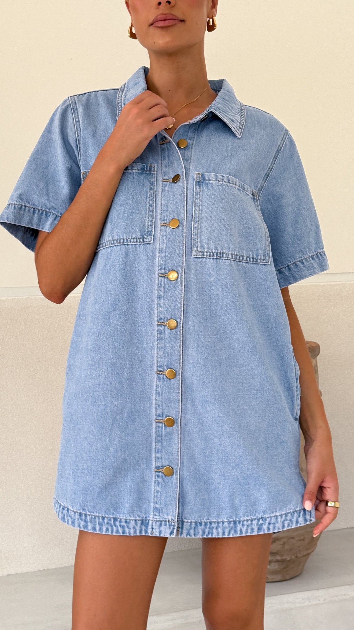 Rayna Denim Mini Dress - Light Denim - Billy J