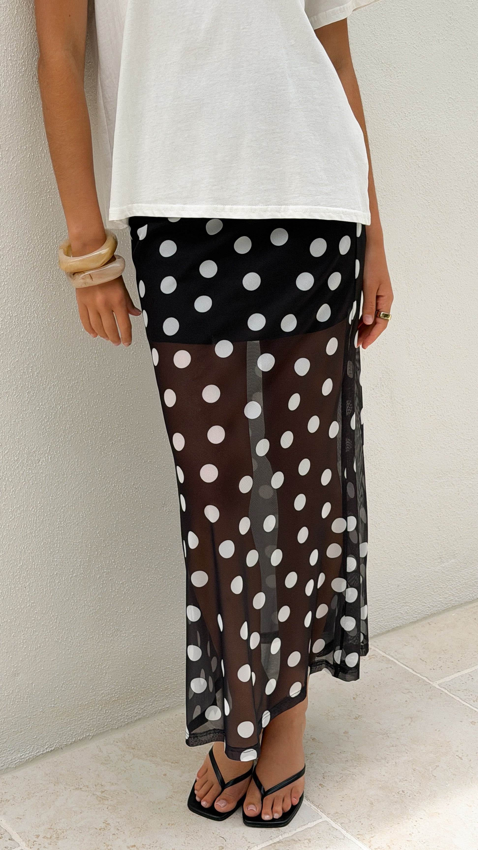 Onella Semi Sheer Maxi Skirt - Black/White Polka Dot - Billy J