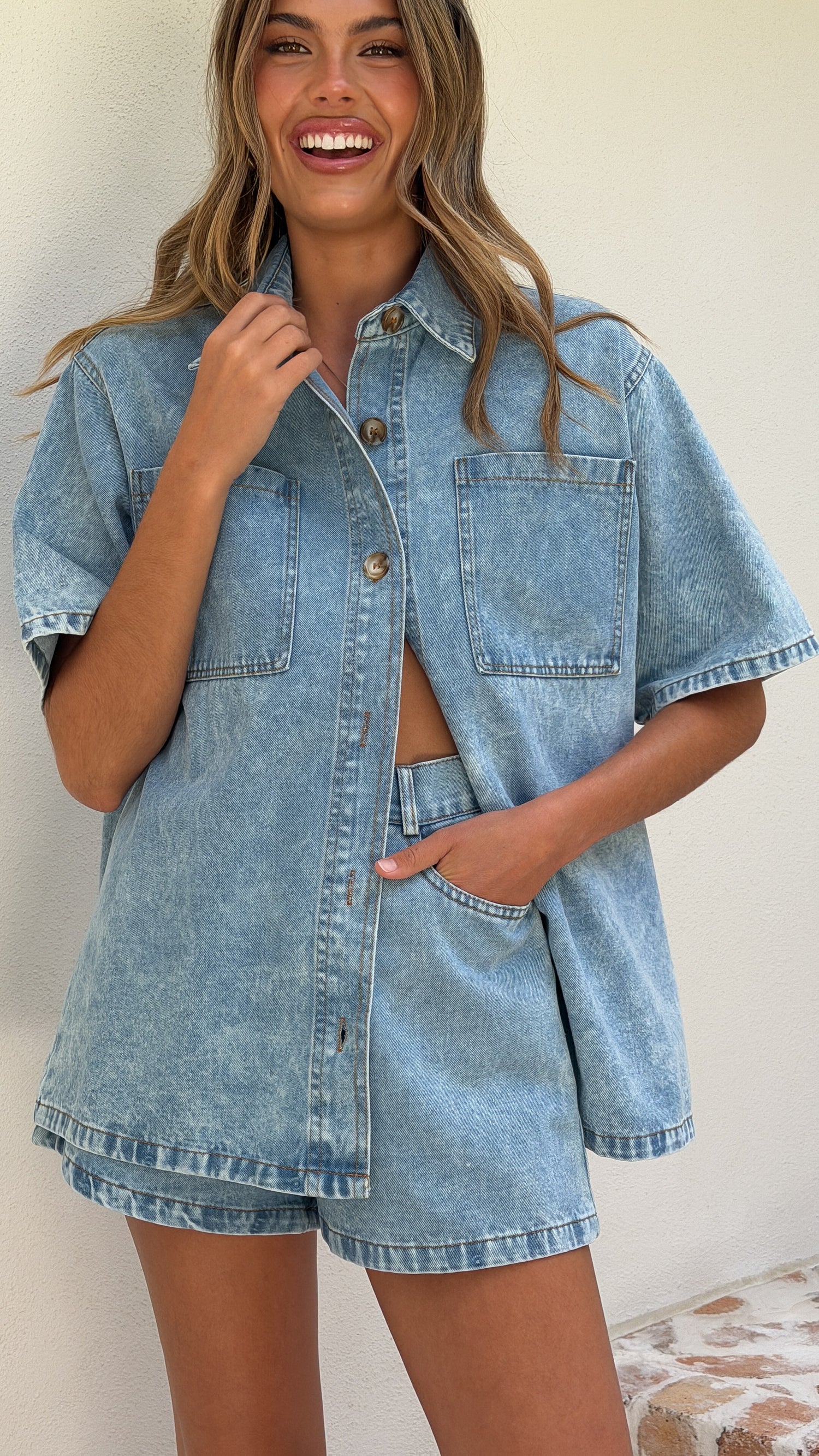Olivia Shirt and Shorts Set - Light Denim - Billy J