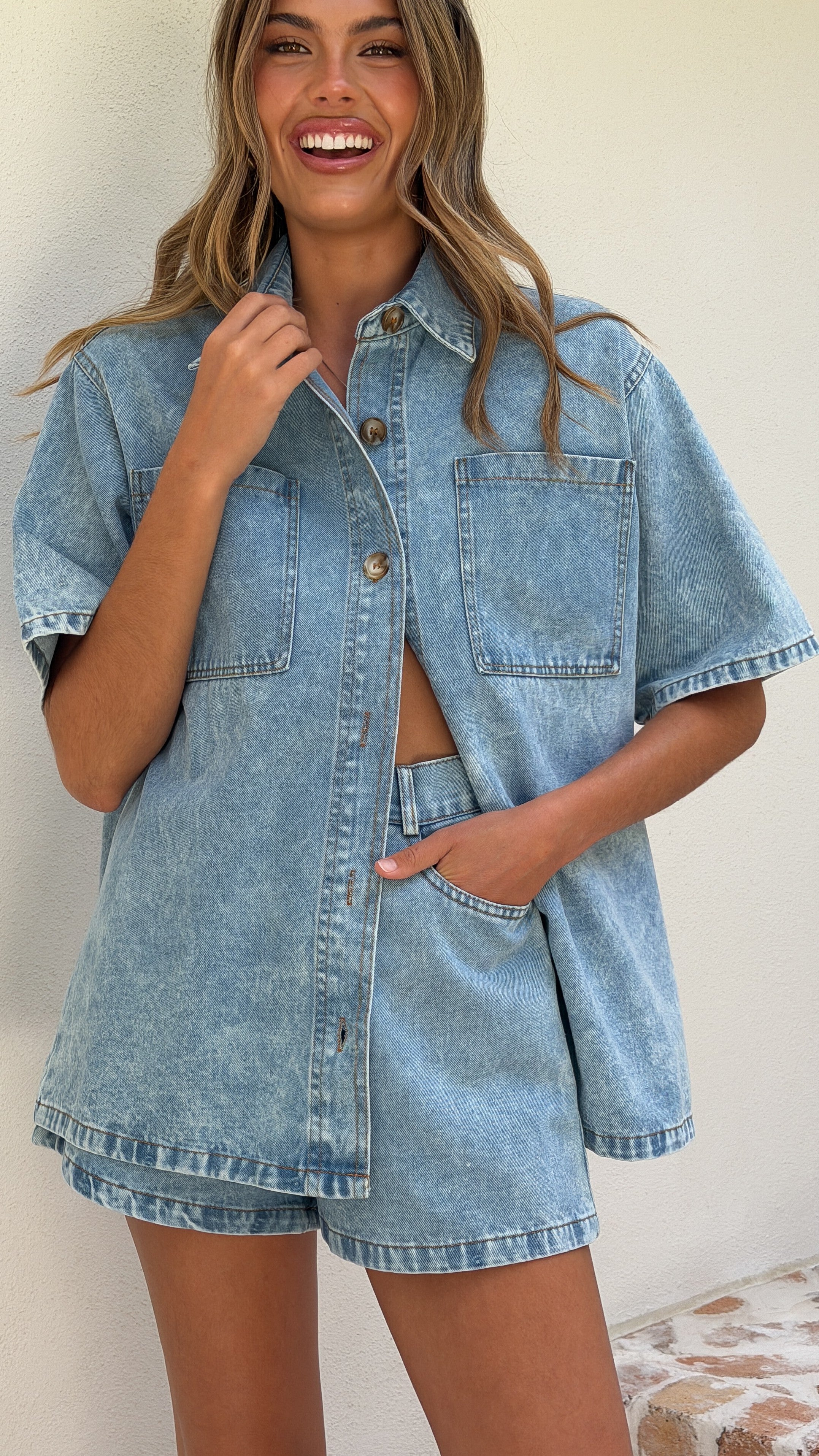 Olivia Shirt and Shorts Set - Light Denim - Billy J