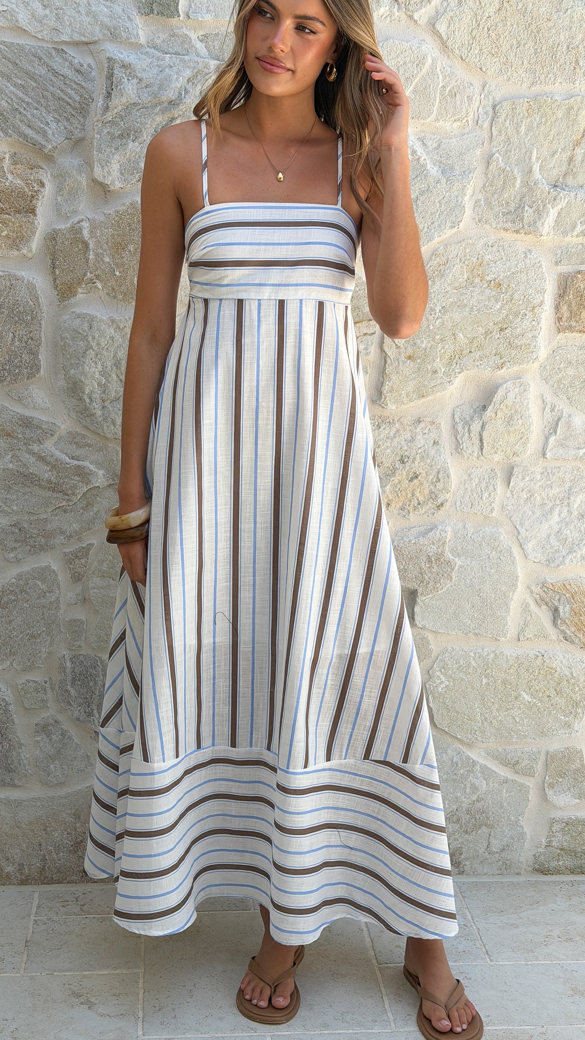 Marcel Maxi Dress - Choc/Blue Stripe - Billy J
