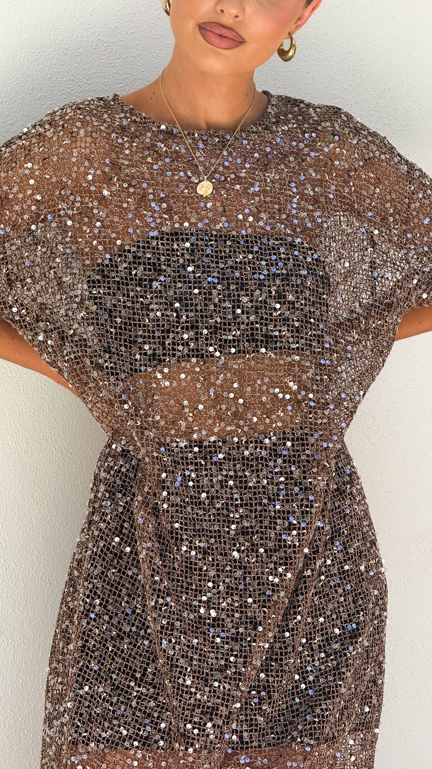 Zinnia Sequins Maxi Dress - Mocha - Billy J