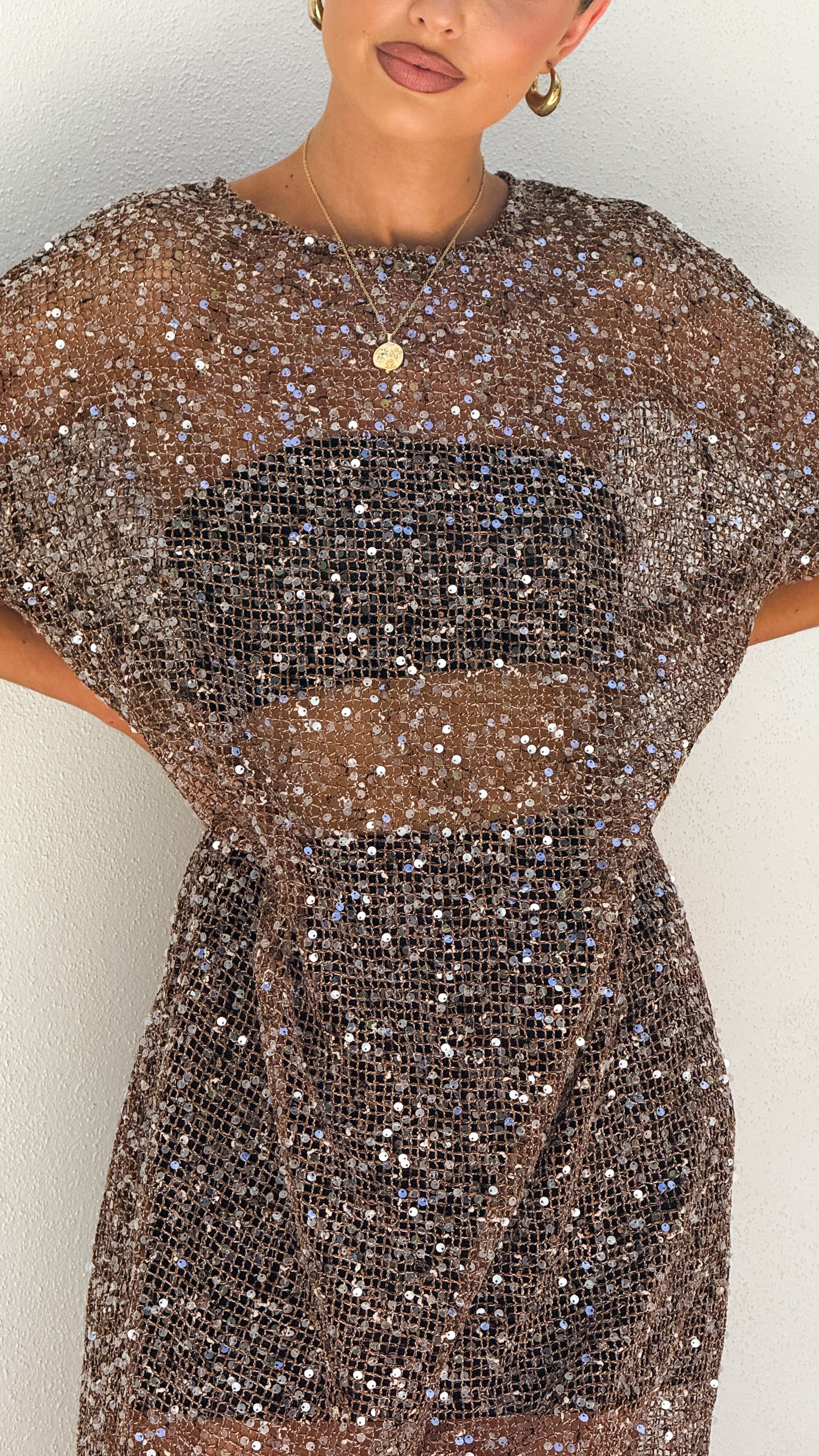 Zinnia Sequins Maxi Dress - Mocha - Billy J