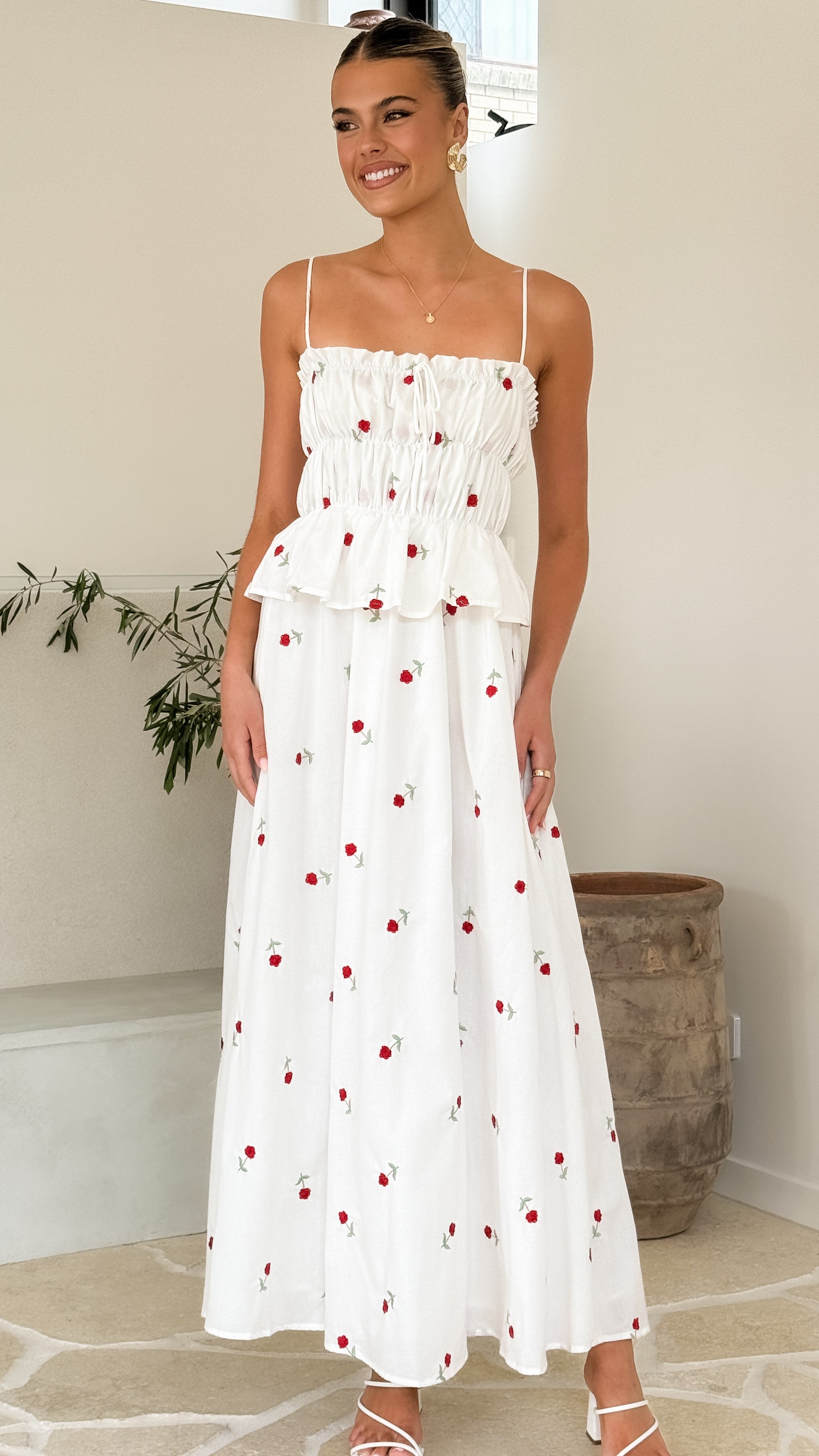 Misty Maxi Dress - White / Red Floral - Billy J