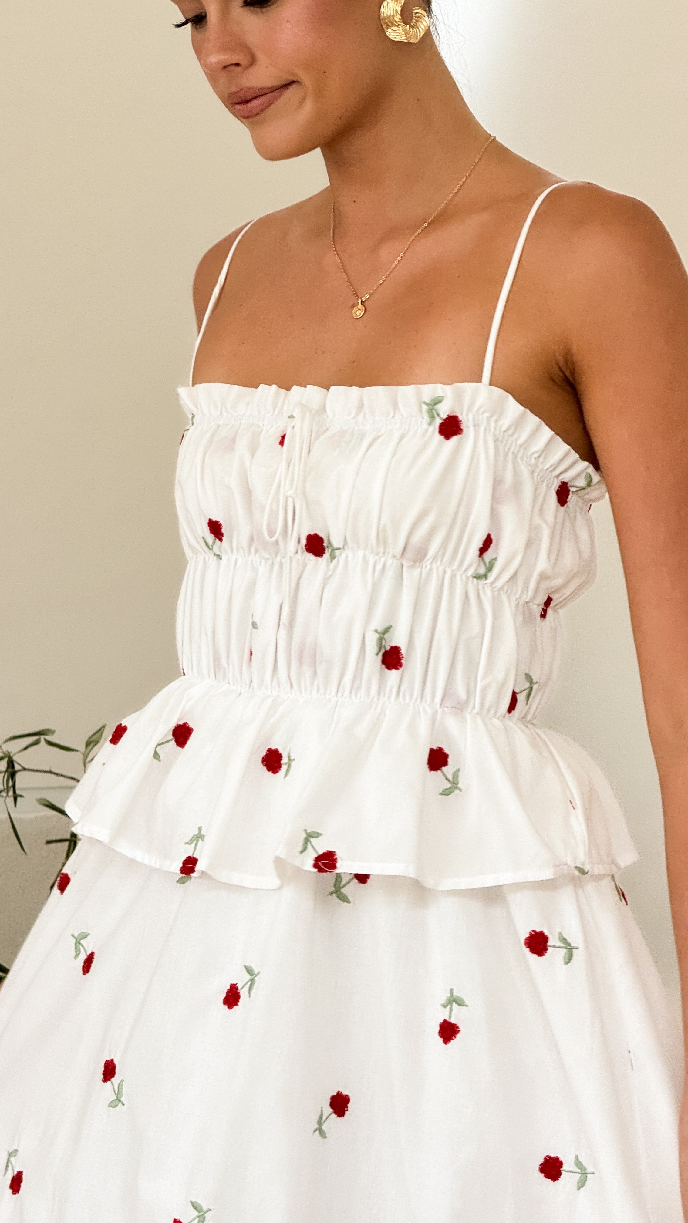 Misty Maxi Dress - White / Red Floral - Billy J