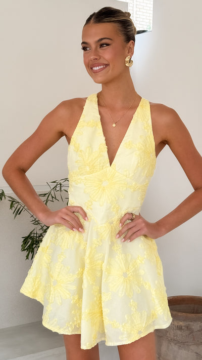 Load image into Gallery viewer, Zaidin Mini Dress - Yellow Floral - Billy J
