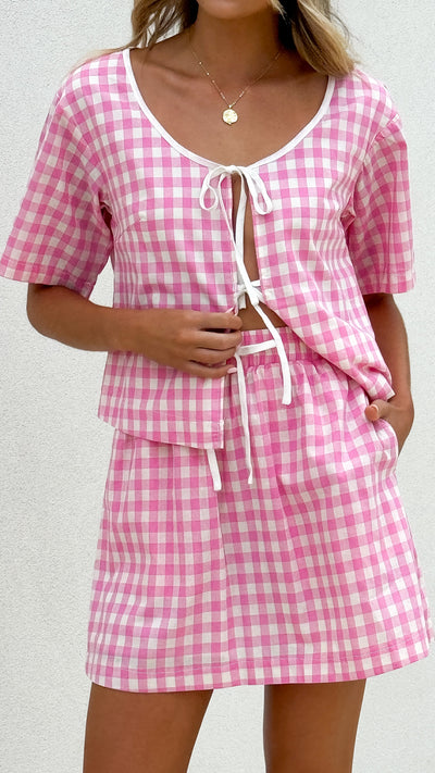 Load image into Gallery viewer, Madison Skirt - Pink/White Gingham - Billy J
