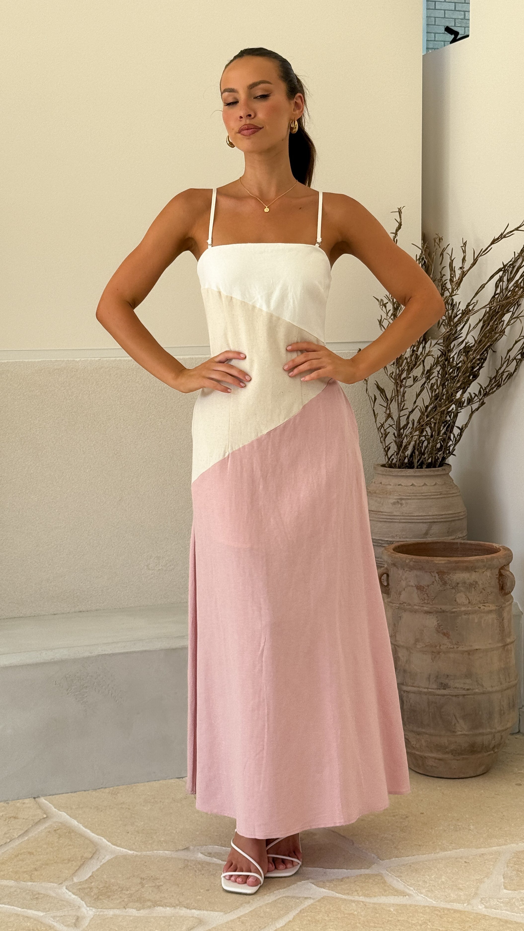 Brionie Maxi Dress - Pink/ White - Billy J