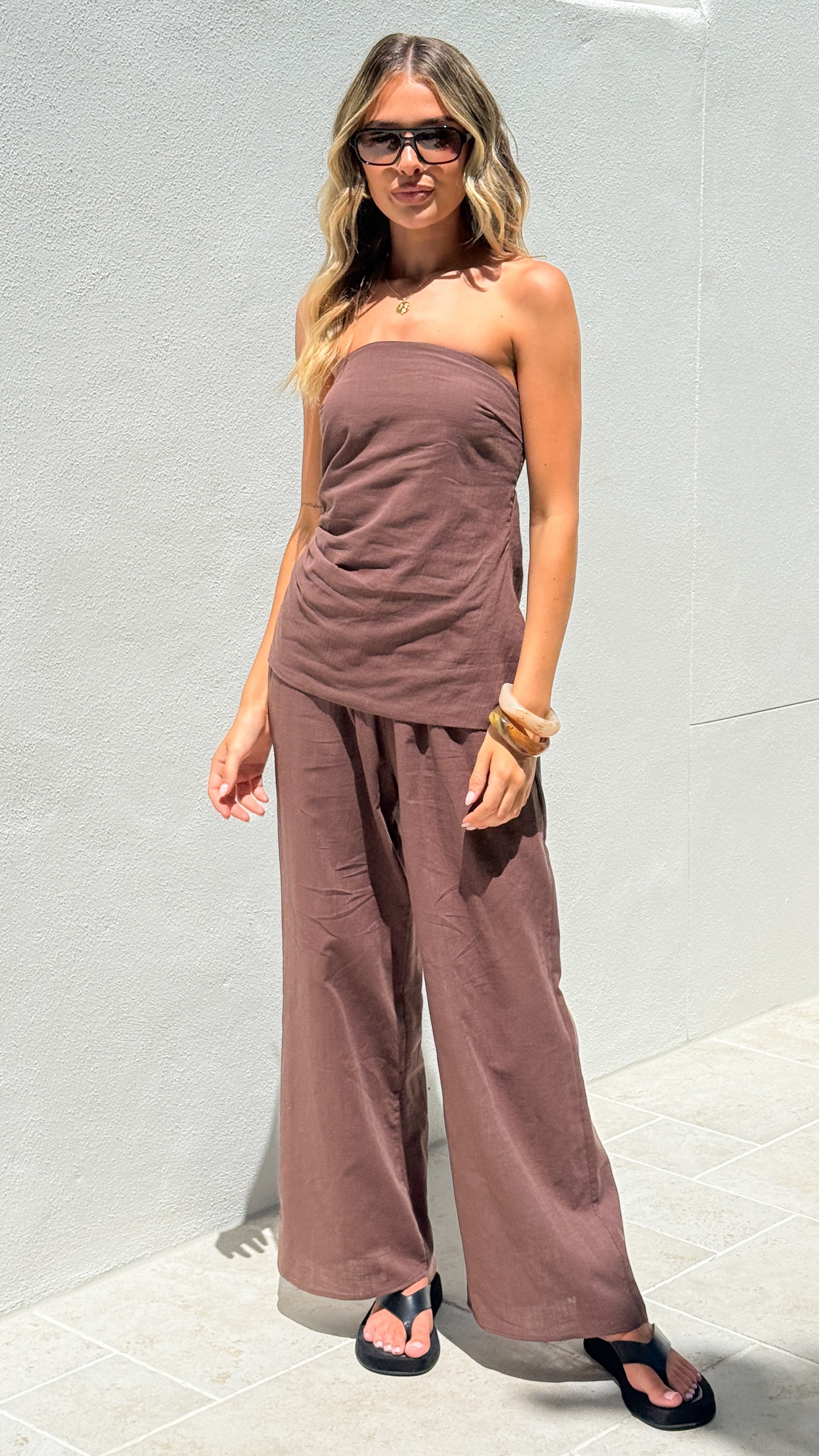 Yuki Strapless Top and Pants Set - Chocolate - Billy J