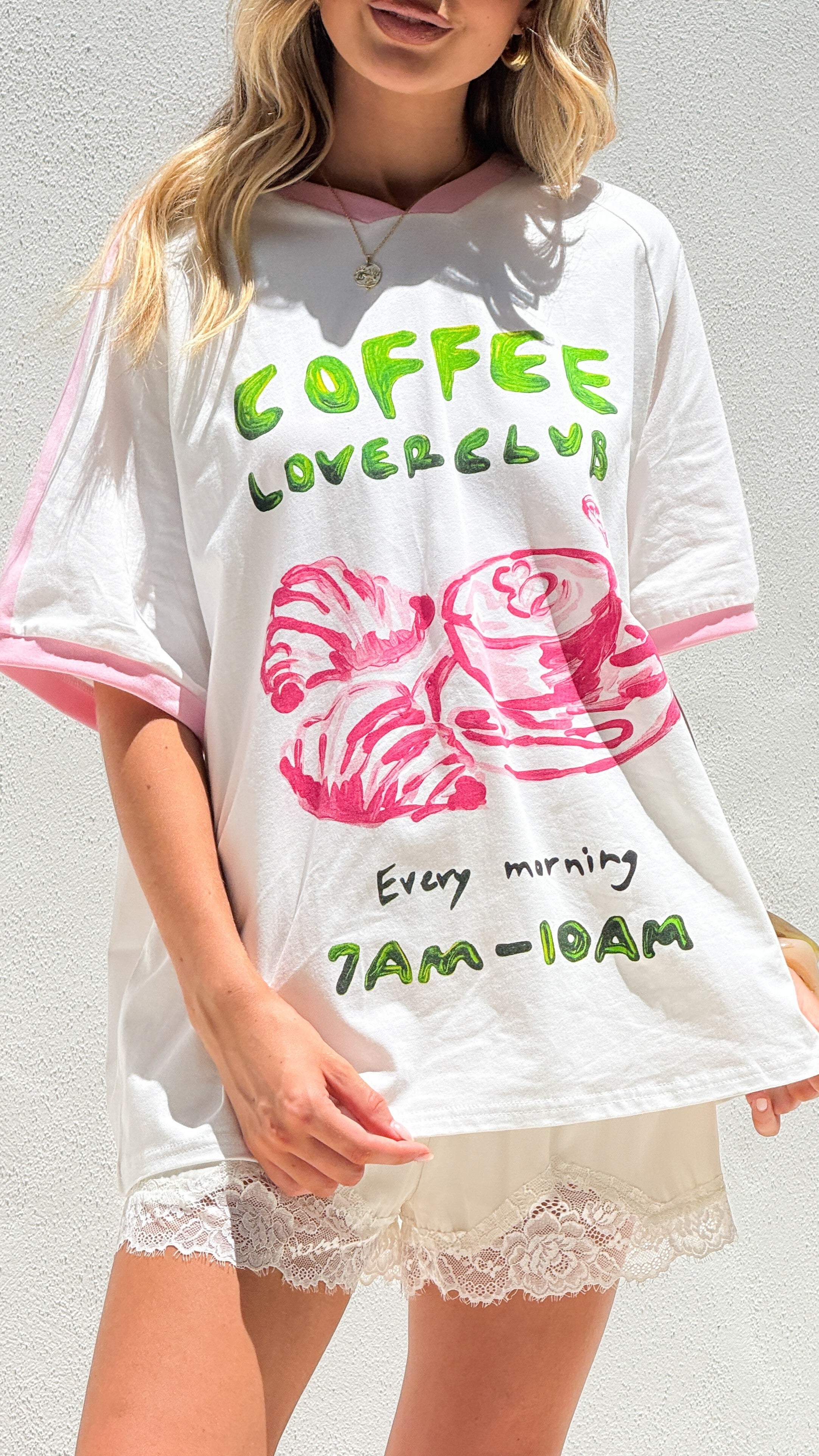 Coffee Lover Club Tee - White/Pink - Billy J
