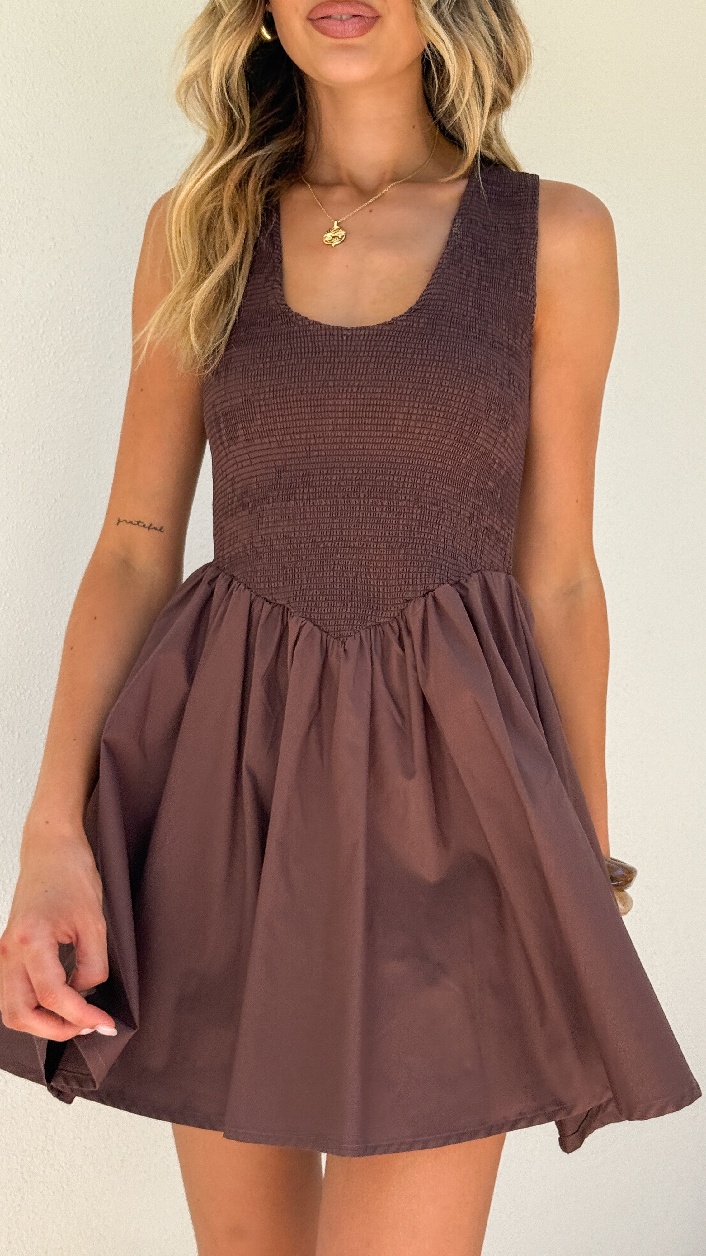 Amira Mini Dress - Chocolate - Billy J