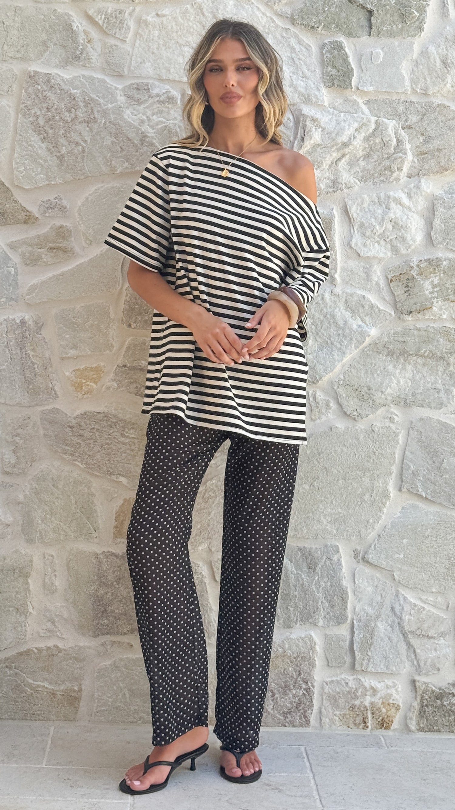 Reda Semi Sheer Pants - Black/White Spot - Billy J