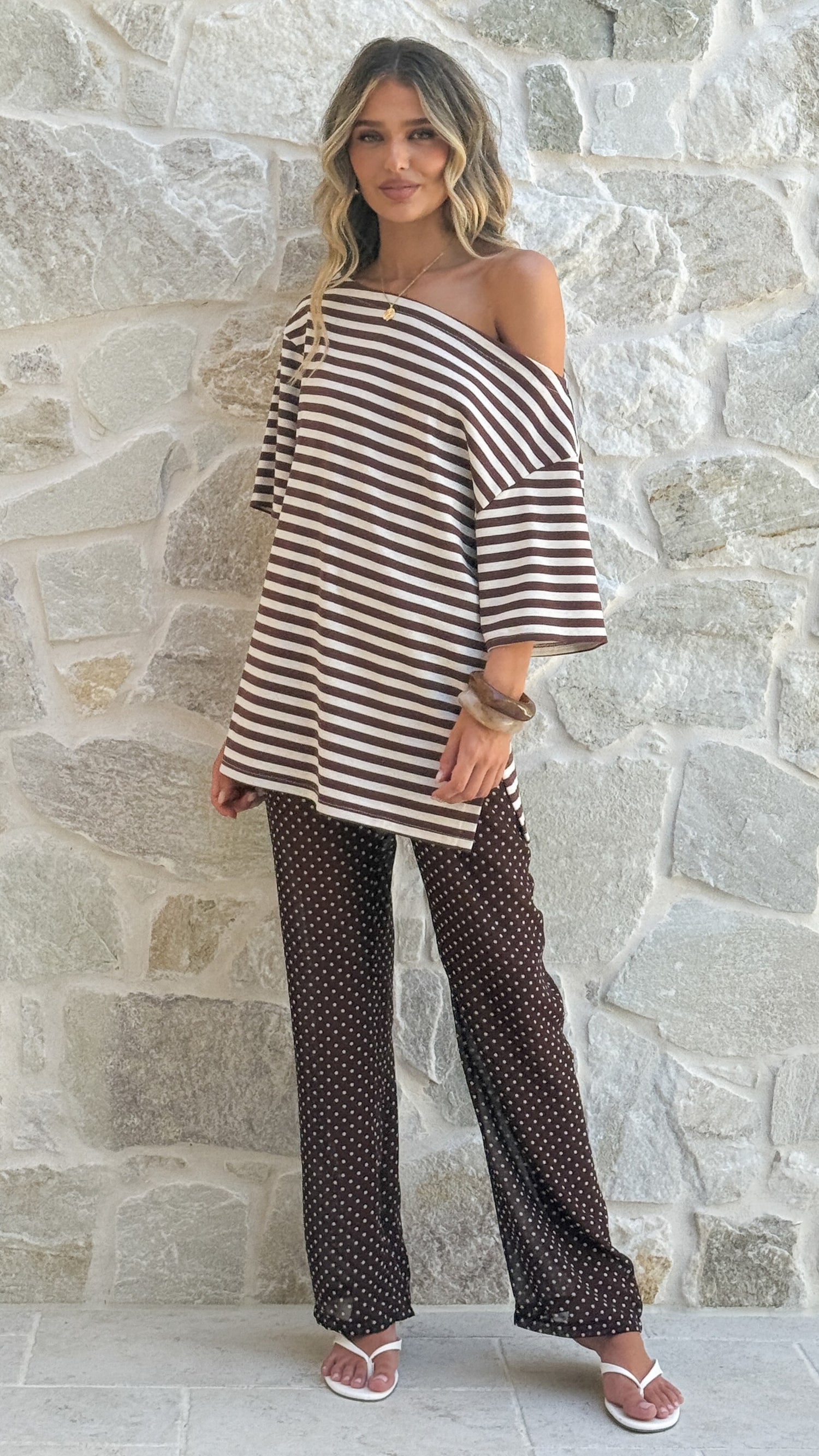 Reda Semi Sheer Pants - Chocolate/White Spot - Billy J