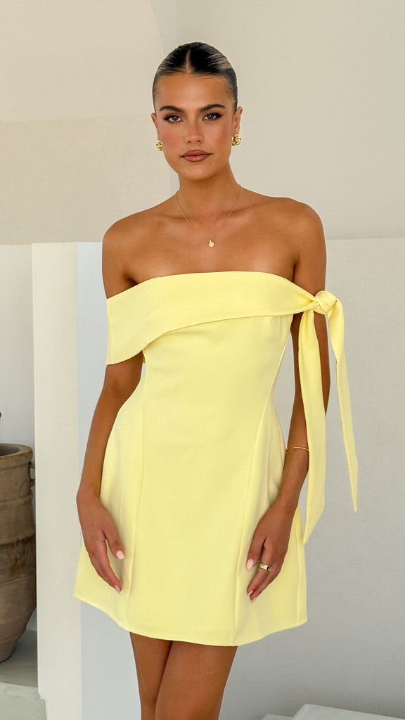 Halen Off Shoulder Mini Dress - Lemon - Billy J