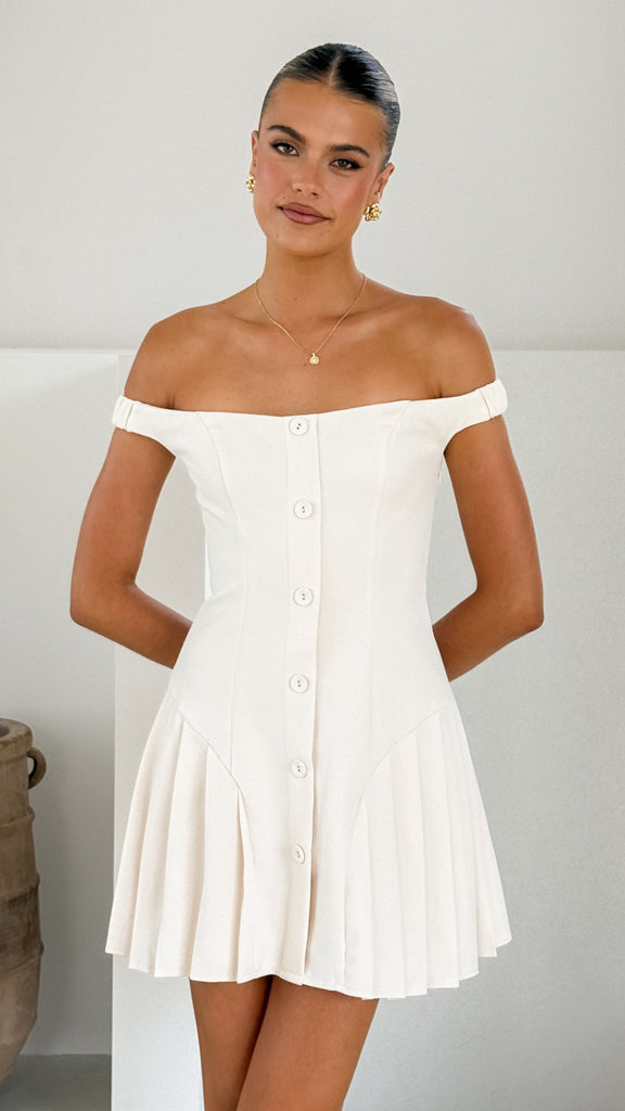 Variel Off Shoulder Mini Dress - Cream - Billy J