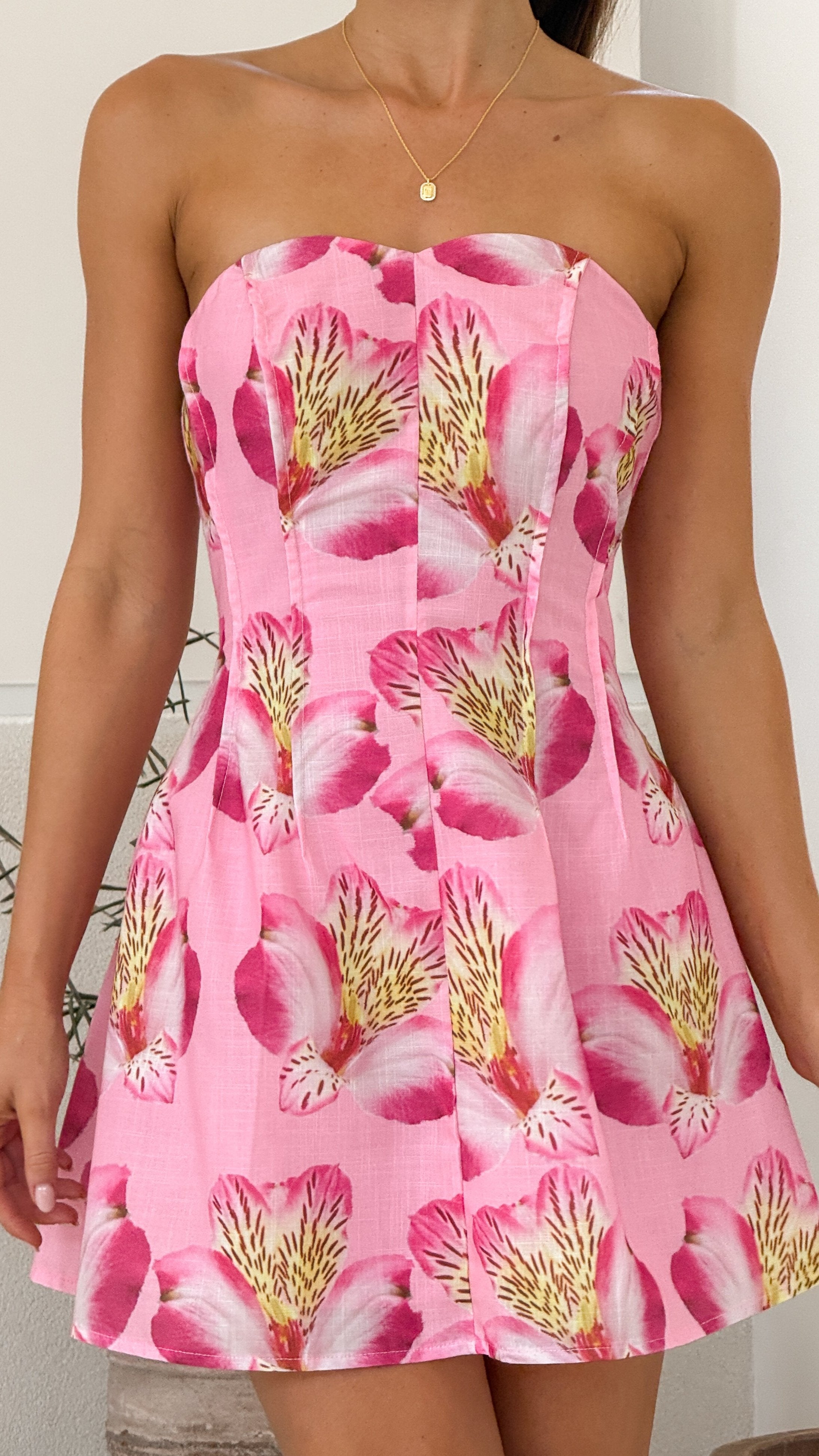 Sunniva Strapless Mini Dress - Pink Floral - Billy J