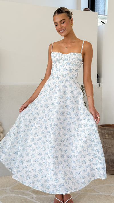 Load image into Gallery viewer, Rahima Maxi Dress - Baby Blue Floral - Billy J
