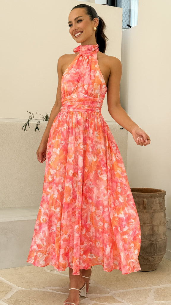 Taipa Maxi Dress - Pink / Orange Floral - Billy J