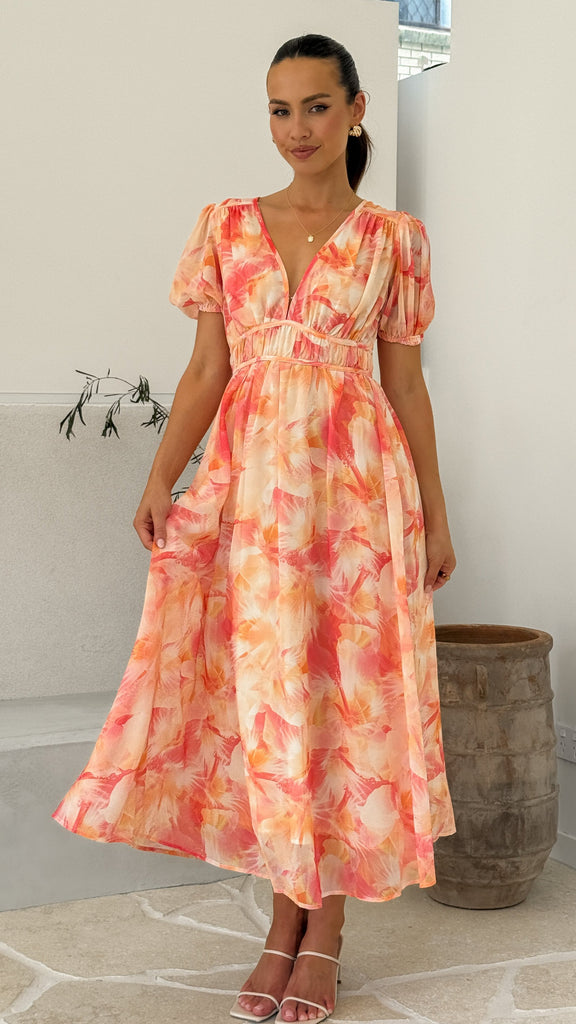 Talma Maxi Dress - Orange Floral - Billy J