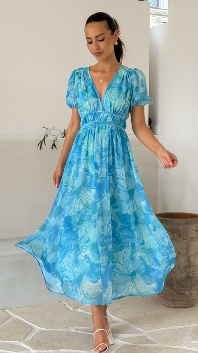 Load image into Gallery viewer, Talma Maxi Dress - Blue Floral - Billy J
