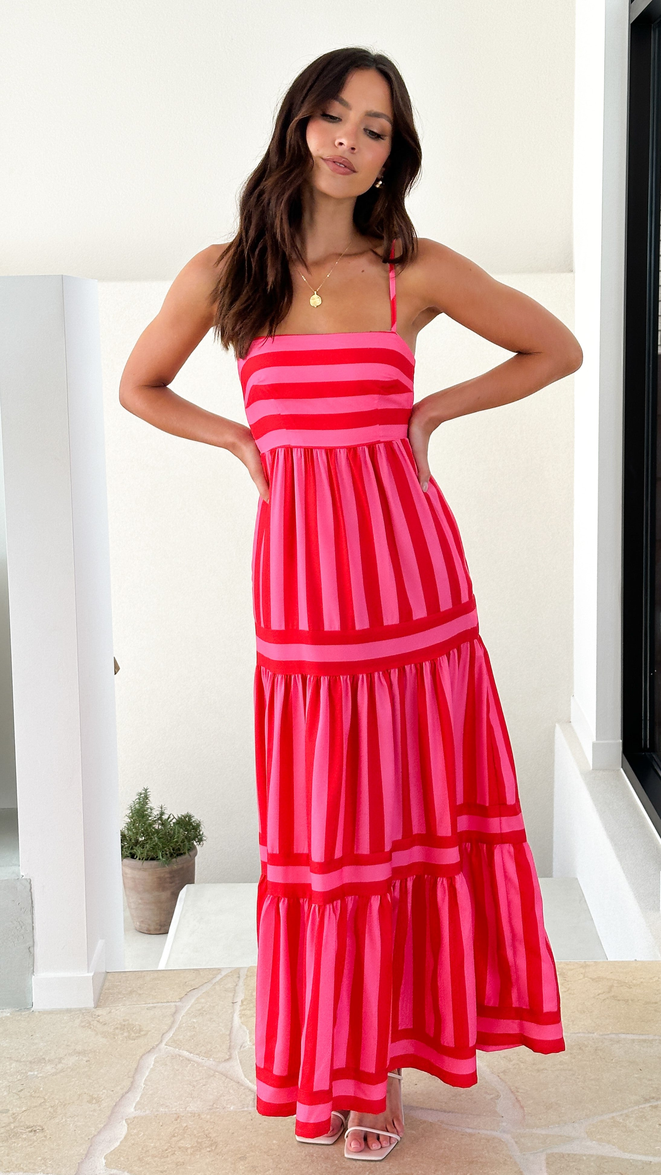 Terrah Maxi Dress - Red/Pink Stripe - Billy J