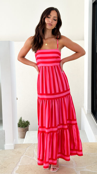 Load image into Gallery viewer, Terrah Maxi Dress - Red/Pink Stripe - Billy J
