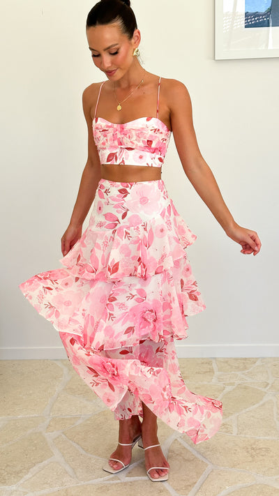 Load image into Gallery viewer, Maeva Maxi Skirt - Pink / White Print - Billy J
