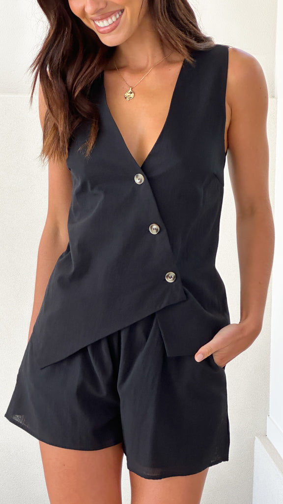 Gallia Asymmetrical Top and Shorts Set - Black - Billy J