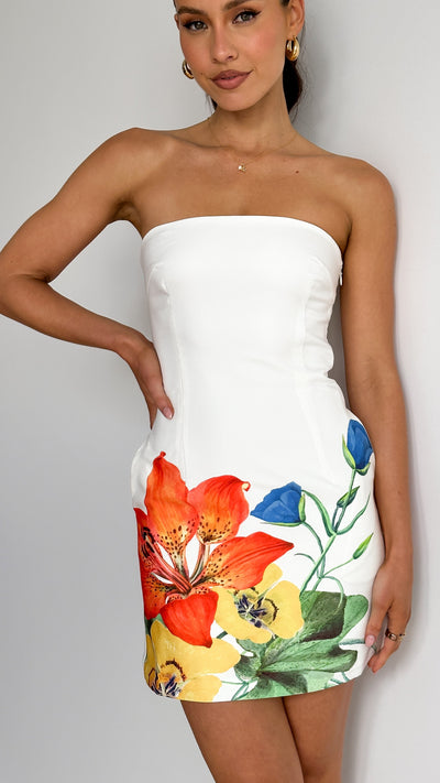 Load image into Gallery viewer, Primrose Mini Dress - White Flower - Billy J

