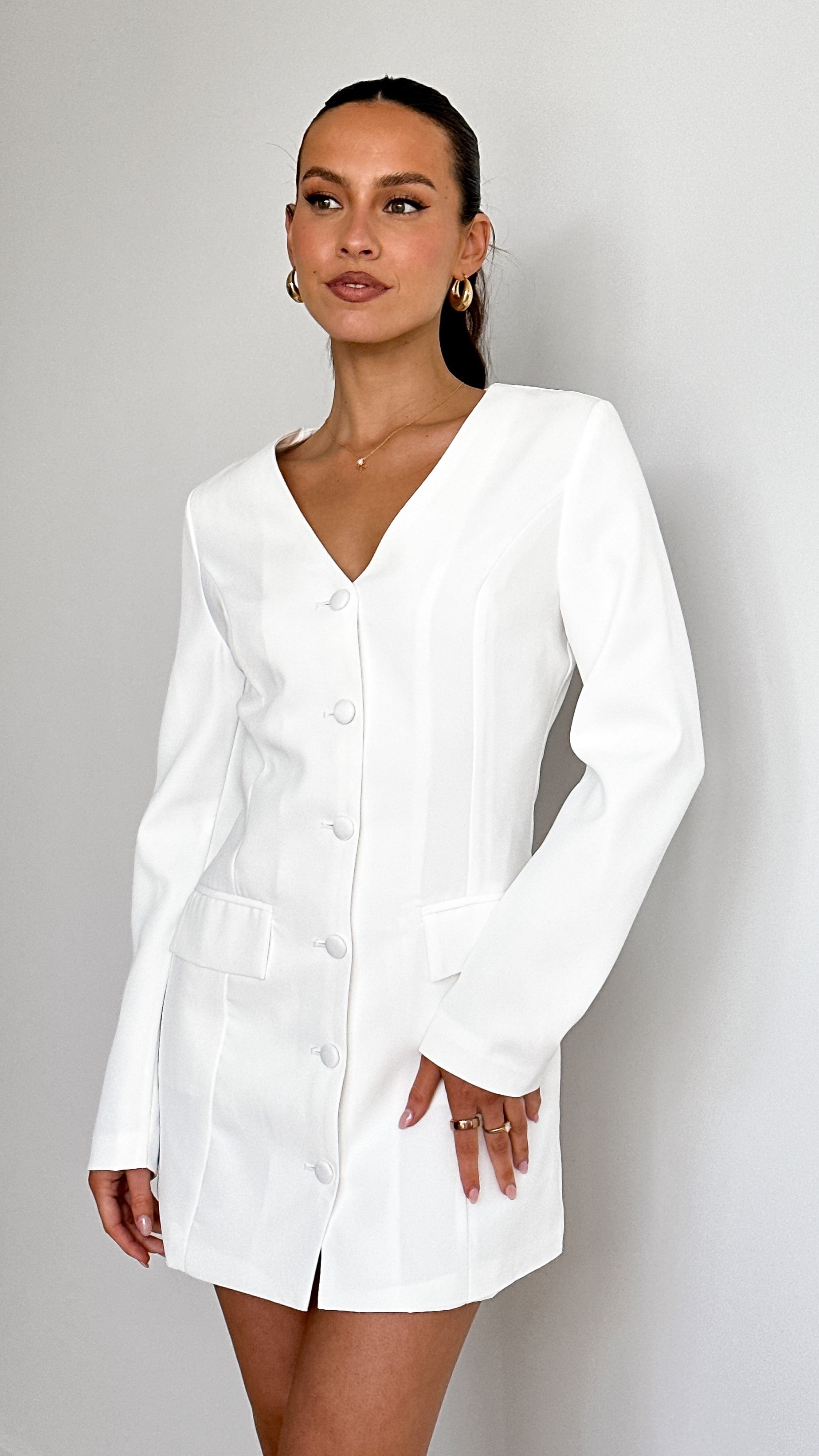 Madelaine Long Sleeve Mini Dress - White - Billy J