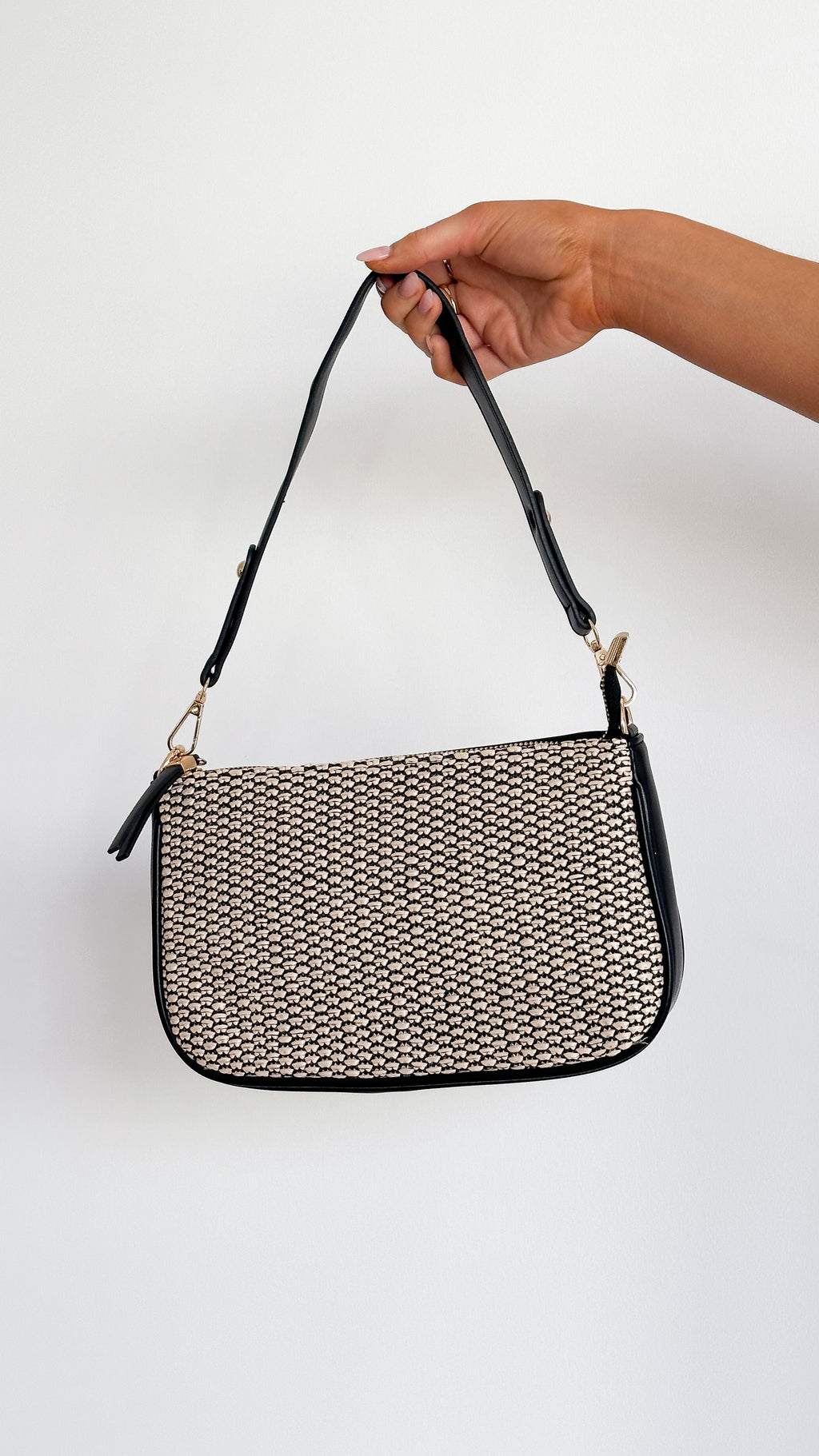 Fifi Woven Slim Shoulder Bag - Black/Cream - Billy J