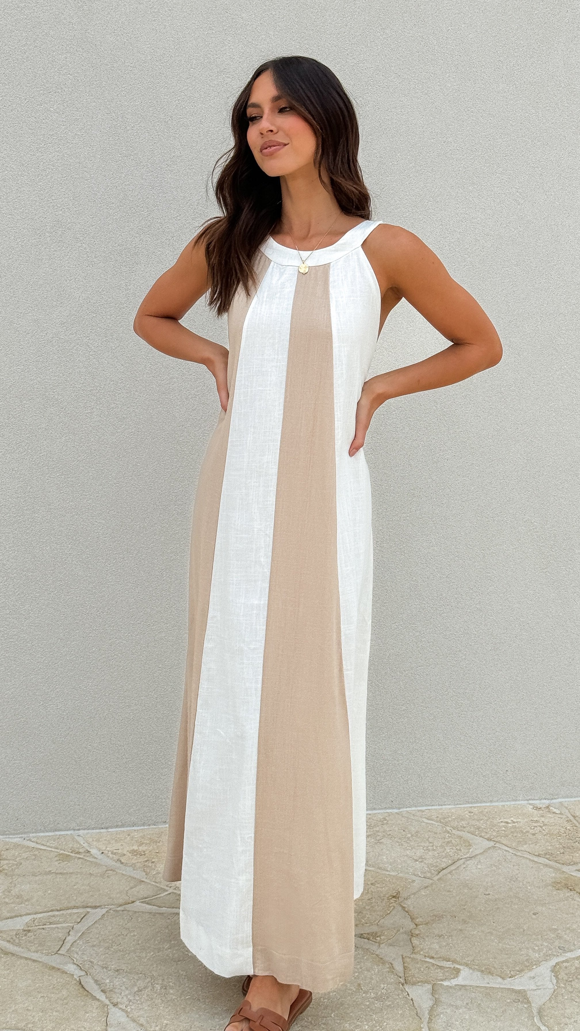 Talaith Maxi Dress - Beige / White - Billy J