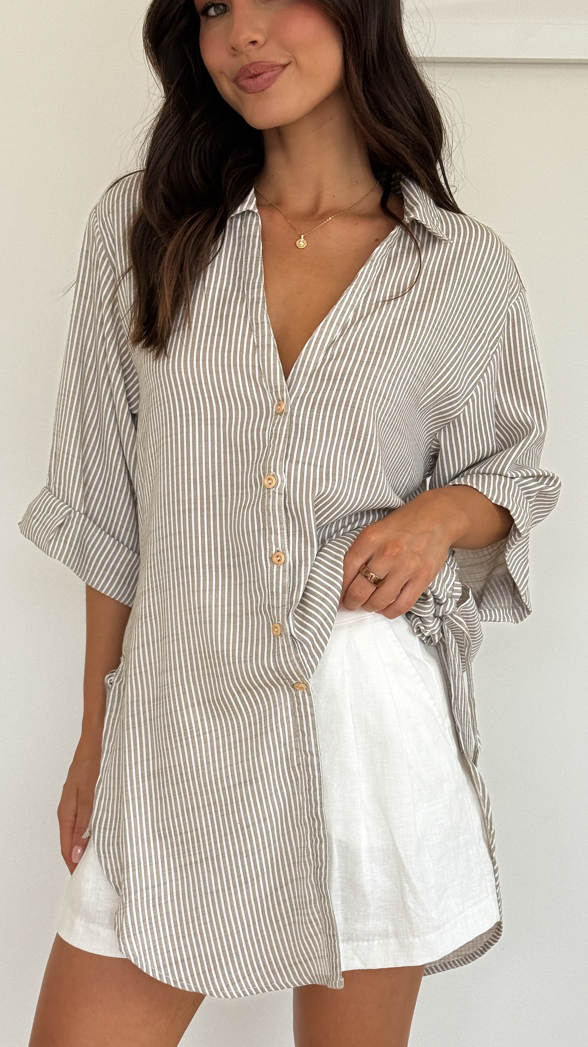 Lucia Shirt - Beige/White Stripe - Billy J